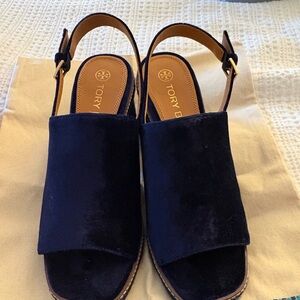 Tory Burch Dark Blue Velvet Sandals